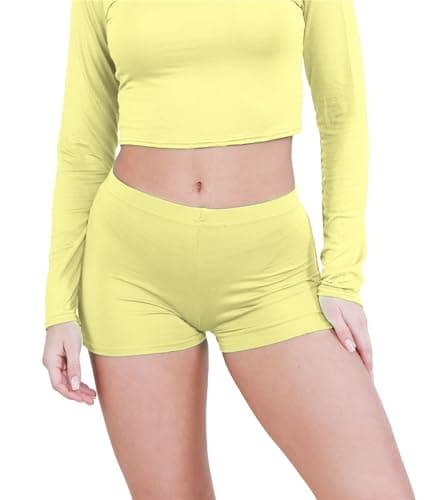 Image of janisramone® Chic Mini Shorts for Women UK, Stretchable Hot Pants for Club, Dance, Gym & Cycling Running Shorts Womens Perfect for Summer Fashion Fitted Athletic Style Yellow