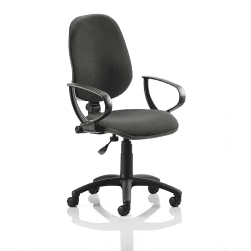 Image of Dynamic KC0014 Eclipse I Lever Task Operator Chair with Loop Arms - Black with Loop Arms Matching Bespoke Colour Black Fabric