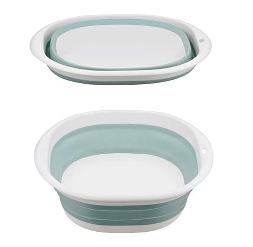 Image of 5L Collapsible Washing Up Bowl, Portable Wash Basin Silicone Plastic Basket Multipurpose Outdoor Travel Basin Camping Sink, Space Saving Folding Washtub (Blue)