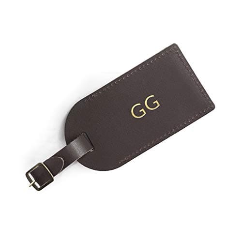 Image of Personalised 100% Genuine Dark Brown Leather Luggage Tags with Hot Foiled Monogram, Initials, Father's Day Gifts, Dad, Daddy, Mum, Mummy, Best Friend, Travelling, Travel Accessory, Bag Tag