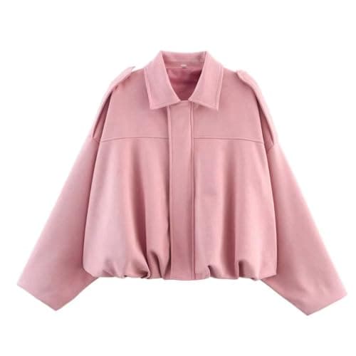 Image of Women Autumn Bomber Jacket Long Sleeve Casual Winter Coat Work Sports Jacktes Streetwear Outerwear pink L