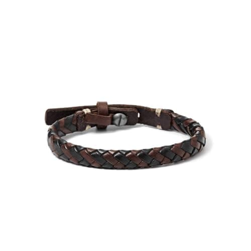 Image of Fossil Men Leather or stainless steel adjustable closure bracelet