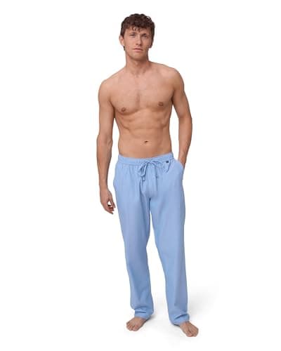 Image of DANISH ENDURANCE Pyjama Bottoms Mens, 100% Organic Cotton Lounge Pants Mens, Relaxed Fit with Pockets Light Blue XL
