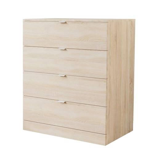 Image of Nera 4 Drawer Chest of Drawers Wood Dresser Drawers for Bedroom Furniture Storage Unit (Sonoma Oak)