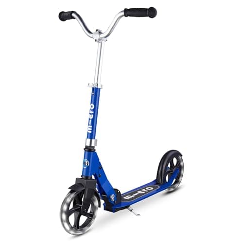 Image of Micro Scooters | Cruiser LED Children's Scooter | Handlebar Adjustable | Lightweight | Light Up Wheels | Foldable | Kickstand | 5-12yrs | Boys & Girls | Blue