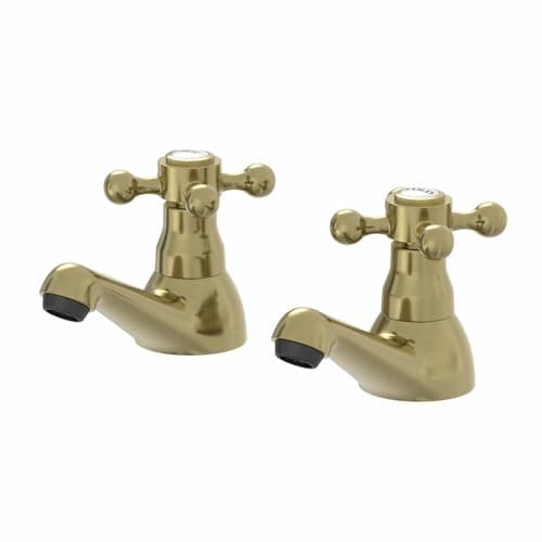 Image of Park Lane® Oxford Bathroom Bath Pillar Tap Set Pair Round Single Crosshead Handle for Bathtub Traditional, Brushed Brass