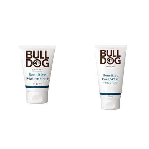 Image of Bulldog Skincare Sensitive Face Moisturiser for Men, Fragrance Free, Formulated for Sensitive Skin, 24-Hour Hydration, 100ml + Sensitive Face Wash For Men Cleanser for Sensitive Skin 150 ml
