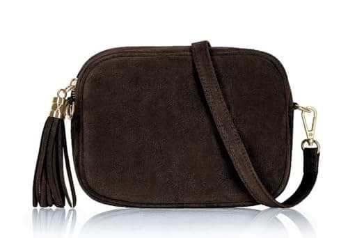 Image of Montte Di Jinne – Italian Premium Suede Leather Crossbody Shoulder Bag with Tassel | Handmade in Italy | Soft Camera Bag for Women (DARK CHOCOLATE)