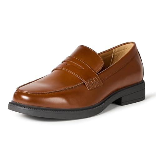 Image of Amazon Essentials Men's Classic Penny Loafers Dress Shoes, Tan Faux Leather, 8 UK