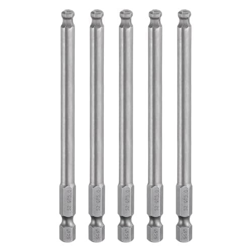 Image of sourcing map 5pcs Ball End Hex Screwdriver Bit 5mm (H5.0) Tip 1/4" Hex Shank 100mm (4") Long Magnetic Ball Head Bits Industrial Grade S2 Steel Metric Screw Driver Bit