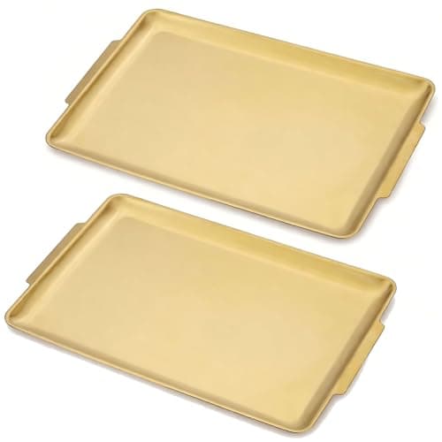 Image of SANQIAHOME 16.3" x 11.0" Large Serving Platters Set of 2, Stainless Steel Heavy-Duty Large Serving Trays, Gold Rectangular Plates for Food, Fruit, Party, Wedding, Christmas, Chip and Scratch Resistant