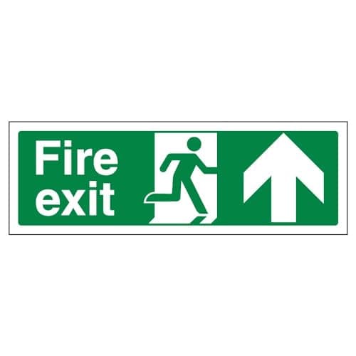 Image of V Safety Fire Exit Arrow Up Sign - Landscape - 450 mm x 150 mm - 2 mm Rigid Plastic Safety Sign