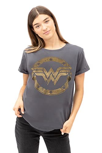 Image of DC Comics Women's Metallic Logo T Shirt, Charcoal Grey, 10 UK