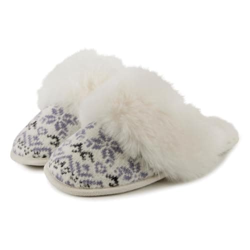 Image of totes® toasties® Ladies Fair Isle Knit Mule Slippers, Knitted Fair Isle Design with Memory Foam for Ultimate Comfort, Durable Sole, Warm & Cosy Faux Fur Lining, Blue, S
