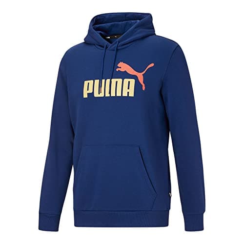 Image of PUMA Men's Essentials+ Big Logo Fleece Hoodie Hooded Sweatshirt, Blazing Blue, Small