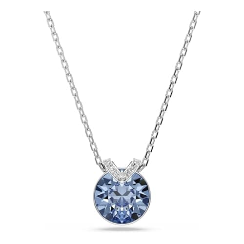 Image of Swarovski Bella V Pendant Necklace, Blue Round-Cut Crystal in a Rhodium-Finished Setting, Part of the Bella Collection