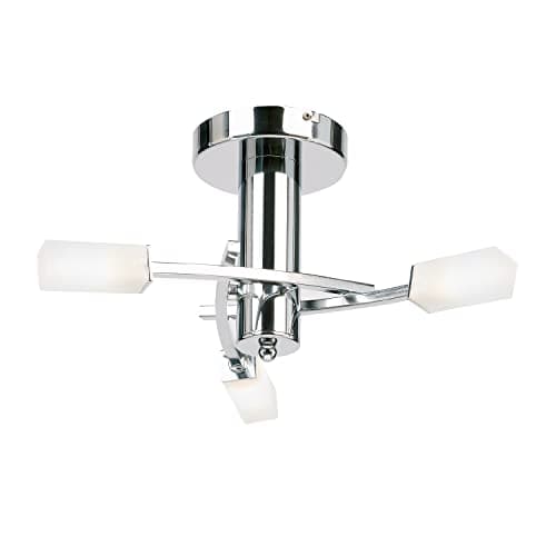 Image of National Lighting Cuba Modern 3 Way Silver Chrome Branch Arm Ceiling Light with Frosted Light Diffusing Glass Shades