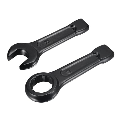 Image of sourcing map 2Pcs 36mm Single Open End Spanner 46mm Slogging Ring Wrench High Tensile Steel Single Open Wrench Offset Box End Ring Type Wrench for Mechanical Automotive Repair, Black