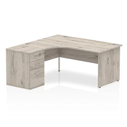 Image of DYNAMIC Impulse 1600mm Panel End Left Crescent Desk Workstation Grey Oak 600 Pedestal