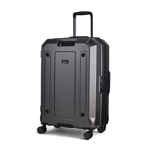 Image of Rock Alpine Medium Hard Shell Suitcase in Charcoal - Expandable Luggage with Corner Protectors, Hooked Bumper Sides, 360 Swivel-Wheels & TSA Combination Lock - 65 x43x32.5 65L Capacity