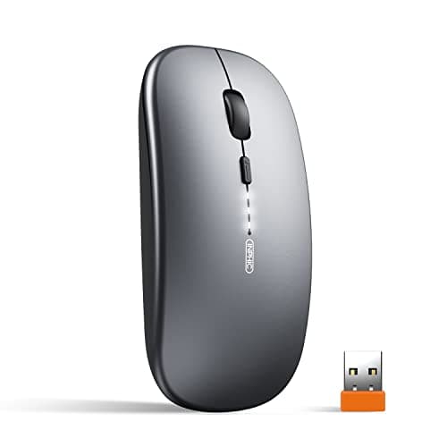 Image of INPHIC Wireless Mouse Rechargeable, [Upgraded], Ultra Slim 2.4G Silent Cordless Mouse Computer Mice 1600 DPI with USB Receiver for Laptop PC Mac Macbook, Windows,Office, Battery Level Visible, Grey