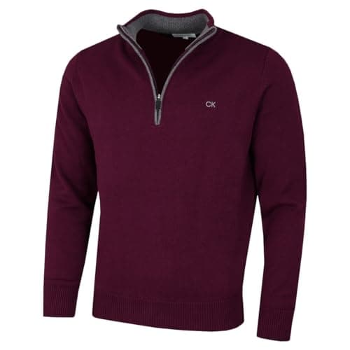 Image of Calvin Klein Mens 1/2 Zip CK Golf Sweater - Cranberry - L