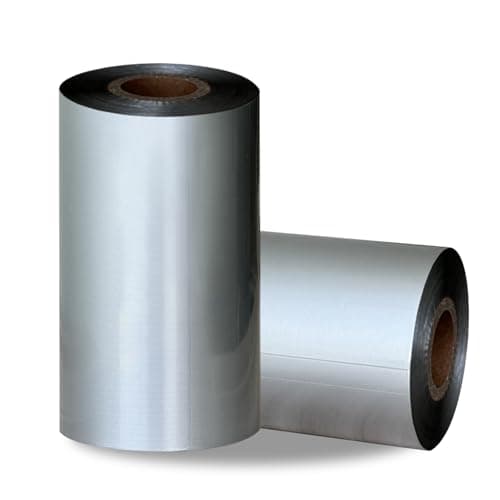 Image of 2 Rolls 4.33" x 984'(110mm x 300m) Silver, Wax/Resin Thermal Transfer Ribbon, Core 1", Ink Outside, Barcode Ribbon Compatible with Zebra Printer