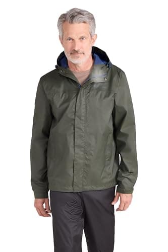 Image of Mountain Warehouse Torrent Mens Waterproof Rain Jacket - Waterproof & Lightweight Raincoat with Taped Seams, Zipped Pockets - Spring Summer Travelling & Outdoors Dark Green 2XL