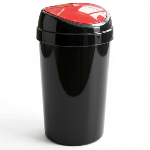 Image of SPECTRAPLAST® 50L Top Touch Kitchen Bin Large Indoor Rubbish Bin with Coloured Lids (Black, Blue, Red, Silver, Green, Yellow) – Hands-Free Waste Disposal for Kitchen, Home, Office & Recycling (RED)