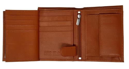 Image of RAS WALLETS Men's RFID Secure Slim Wallet | Genuine Leather Bifold Purse with Coin Pocket | 3 ID Slots, Card Holder, 2 Zipped Pockets | Anti-Theft Compact Design - Art 503 (Tan)