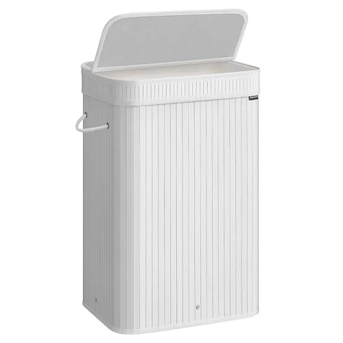 Image of SONGMICS Laundry Hamper with Lid, Bamboo Laundry Basket, Removable Machine Washable Hamper Basket, with Handles, 72 L, for Laundry Room, Bedroom, Washroom, Cloud White LCB061W01