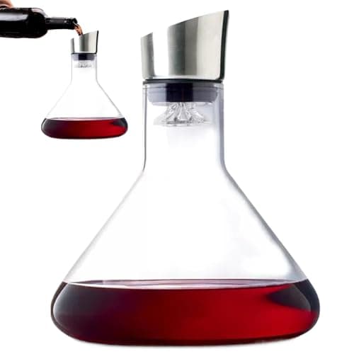 Image of Wine Carafe with Aerator, Red Wine Decanter | 1500ml Glass Wine Decanter Bottle with Built-in Dispenser | Hand Held Wine Aerator for Men, Wine Accessories