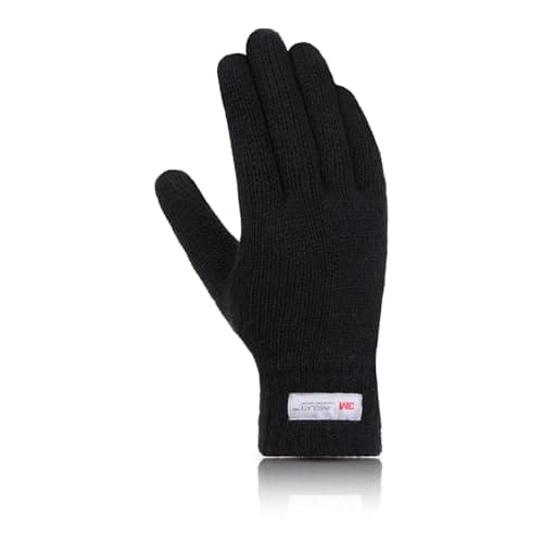 Image of GM Apparel Kids Knitted Thinsulate Thermal Gloves - 3M Insulated Full Finger Gloves Mittens for Kids Boys or Girls for Cold Winter Weather (Black, 8-13 Years)