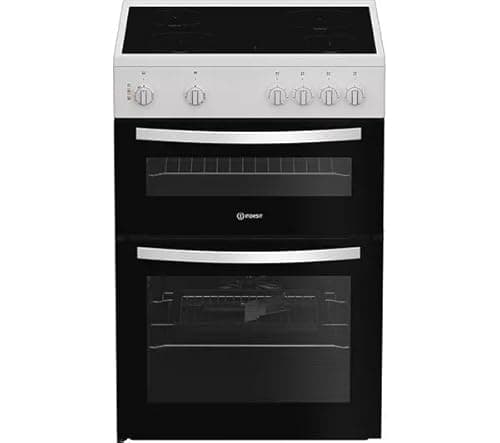 Image of Indesit IDE6VMW 60cm Electric Ceramic Cooker – White, Fan Oven, 4 Ceramic Hobs, Easy Clean Enamel, Energy Efficient, Spacious 69L Oven