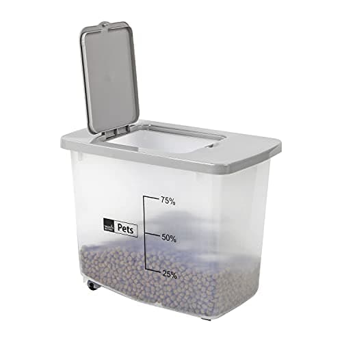 Image of Taylor & Brown 30L/13KG Airtight Pet Food Storage Container Flip Top With Wheels Transparent Plastic Birds Pet Dog Cat Animal Dry Food Seed Dispenser Bin (Grey)