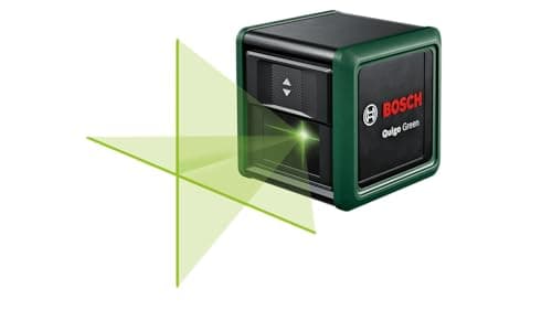 Image of Bosch Cross line Laser Quigo Green with Universal clamp MM 2 (Green Laser for Better Visibility, housing Made of Recycled Plastic, in E-Commerce Cardboard Box)