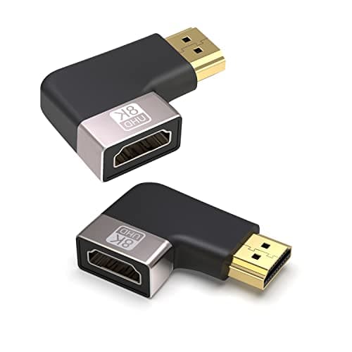 Image of VMOJO HDMI 8K Extender Adapter, HDMI 2.1 Male to Female Coupler, 48Gbps 90 Degree Right Angle Connector, Support 8K@60Hz/4K@120Hz Dolby Vision, Durable Adapter for Laptop, Gaming Console, HDTV, 2 pcs