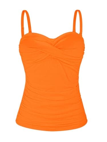 Image of Ocean Blues Women's Orange Twist Bandeau Swimsuit Top Ruched Tummy Control Tankini Top Size Large