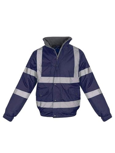 Image of shelikes Hi Vis Viz Visibility Bomber Workwear Security Safety Fluorescent Hooded Padded Waterproof Work Wear Jacket Coat [Navy 2XL]