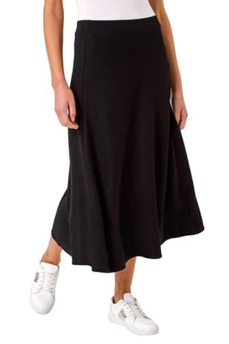 Image of Roman Jersey Skirt for Women UK - Ladies Midi Maxi Floral Animal Print Autumn Winter Swing Smart Casual Office Cocktail Party Going Out Evening Holiday Cruise - Noir - Size 12