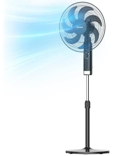 Image of Midea MPF23MTBUK 50W Pedestal Fan, 3 Speed Settings, 7 Bionic Blades, 90° Oscillation, Adjustable Height Stand Fan, 2H Timer, AC Motor For Powerful and Quiet Operation, Black