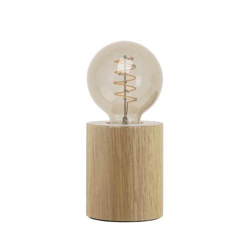 Image of Eglo Table lamp Turialdo, Vintage Bedside lamp, Living Room and Bedroom Lighting, Natural Wood, FSC Certified, lamp with Switch, E27 Socket