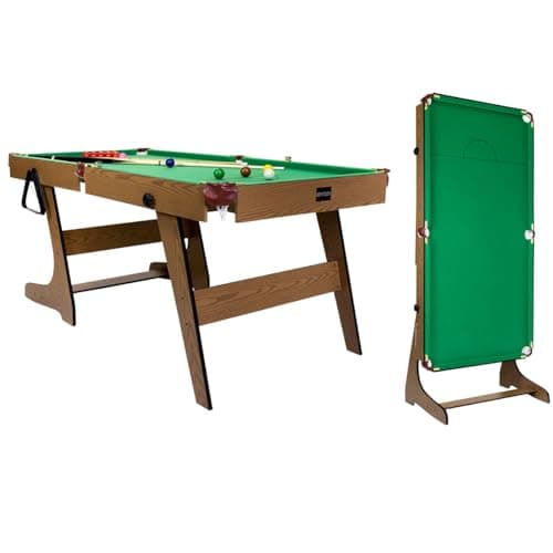 Image of CHARLES BENTLEY Pool Table, 6FT Premium, Pub Style, Snooker Table, Pool, Games Table, Family, Entertainment, Folding Leg, Two Cues, Cue Chalk, Triangle, Brush, Balls, Billiards (183x91.4x78.4cm)