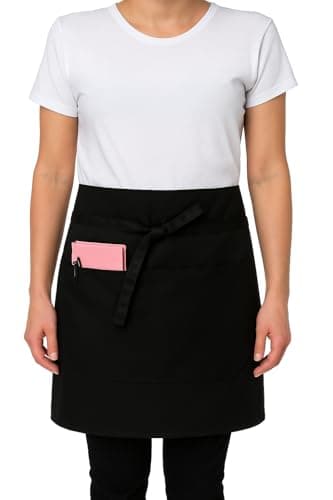 Image of IBEX Unisex Short Waist Apron with 2 Pocket - Professional Catering, Restaurant, Bar & Kitchen Apron for Chefs, Waiters, Bartenders, Servers & Home Cooking - Black (Pack of 1)