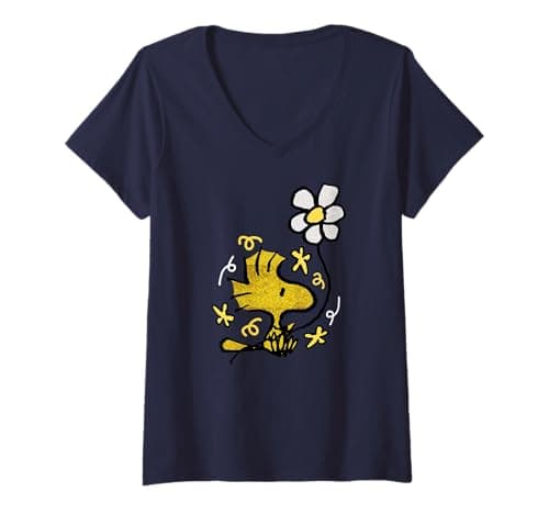 Image of Womens Peanuts - Woodstock Flower V-Neck T-Shirt