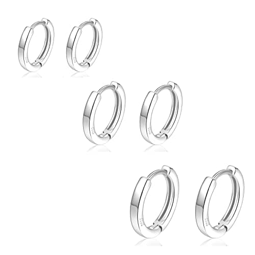 Image of 3 Pairs Sterling Silver Hoop Earrings for Women S925 Huggie Hoop Earrings With Cubic Zirconia Small Cartilage Sleepers Huggie Hinged Earrings Set for Girls Men