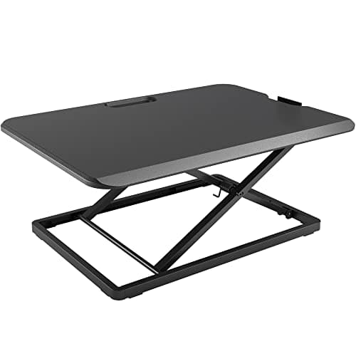 Image of BONTEC Standing Desk Converter, 67x47cm, Height Adjustable Sit Stand Desk Riser for Laptop, Monitor, Keyboard, Ultra-Slim, Up to 8kg, X-Frame Workstation, No Assembly, Ergonomic Desk for Home Office