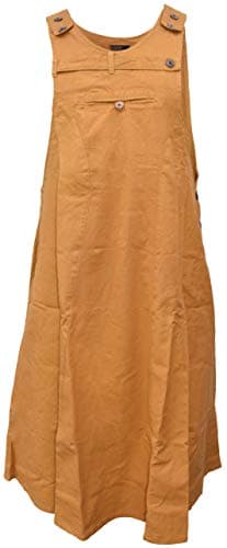 Image of Gheri Womens Long Enzyme Washed Plain Pinafore Cotton Dress Mustard LXL