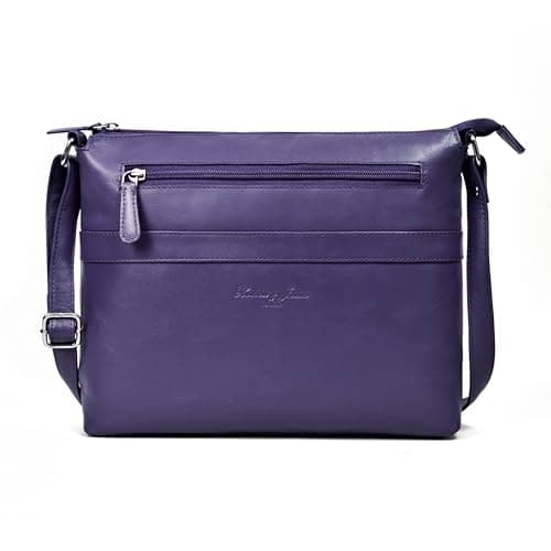 Image of Hudson & James Women's Leather Crossbody Bag | Shoulder Handbag with Adjustable Strap | Lightweight Sling Bag for Travel, Shopping, Work, and Everyday Essentials (Purple)
