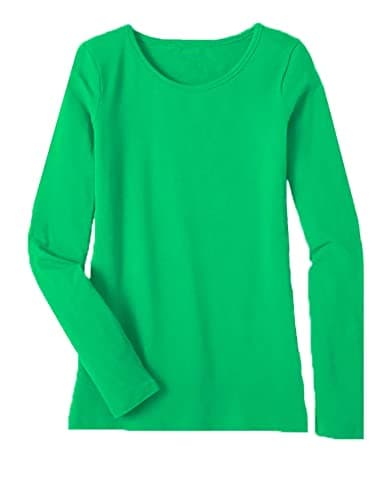Image of Women's Ladies Long Sleeve T-Shirt Ladies Plus Size Round Neck Stretchy Plain Fitted Basic Jersey Casual Tee Top. Jade Green